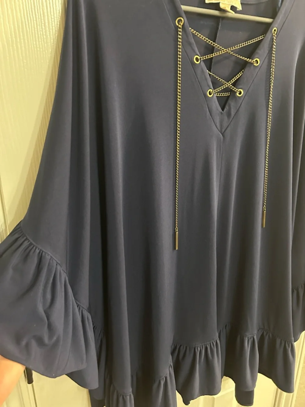 Michael Michael Kors Chain Lace-Up Caftan Top Size 2X Color True Navy - Picture 4 of 5